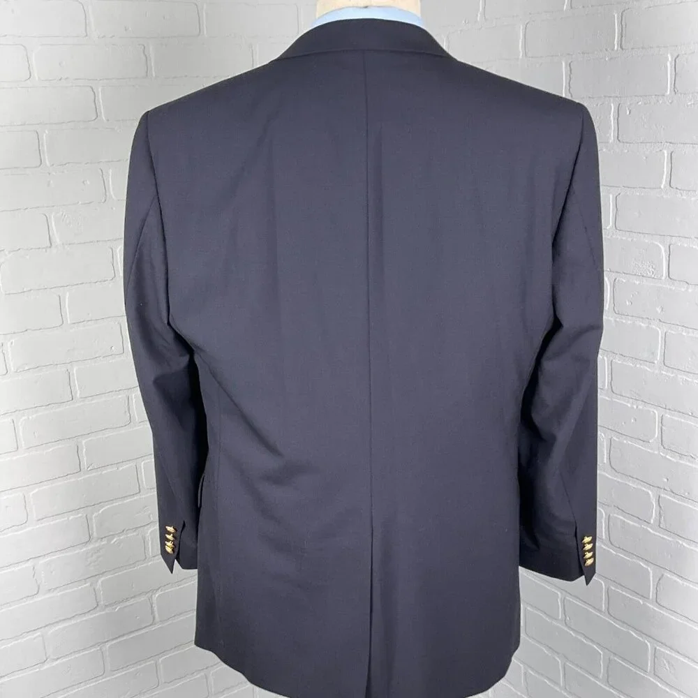 Jos A Bank Blazer Men 41R Blue Gold Shield Button Executive Classic‎ Wool Jacket